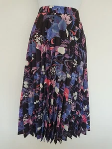 Vintage Rock Größe 8 10 lila pink schwarz weiß Blumen Plissee Midi Retro fließend - Bild 1 von 11