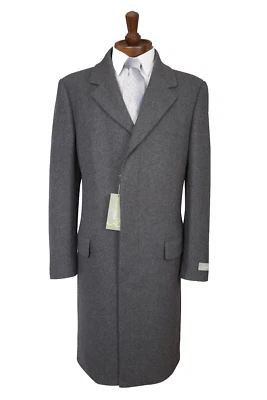 Men's Charcoal Wool Overcoat 40R Long Winter Coat Smart Formal Single Breasted - Image 1 of 4