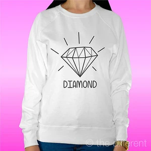 FELPA DONNA LEGGERA SWEATER BIANCO " DIAMANTE DIAMOND SIMBOLO NEW " - Bild 1 von 1