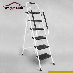 Escalera de 5 peldaños con pasamanos y bandeja de herramientas plataforma 330 libras taburete plegable escalera - Imagen 1 de 8
