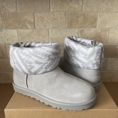 UGG CLASSIC MINI JERSEY STRIPE SUEDE SHEEPSKIN ANKLE BOOTS SEAL SIZE US 10 WOMEN - Image 1 of 4