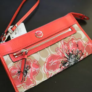 NUOVO COACH 47070 paillettes floreali firma papavero portafoglio/polso con cerniera $128 - Foto 1 di 7