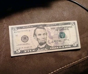 2013 $5.00 Dollar Bill Fancy SN MA 83777777 B Extremely Cool Rating! Circulated - Picture 1 of 2