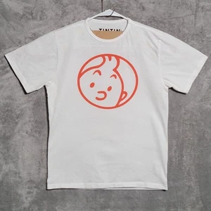 Tintin T-Shirt Mens Size Medium White Orange Big Face Logo Short Sleeve Tee - Picture 1 of 10