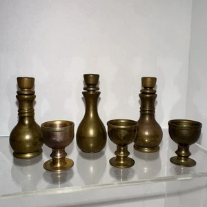 Dollhouse Miniature Solid Brass Wine Decanters -3 & Wine Goblets - 3 Vintage - Picture 1 of 4