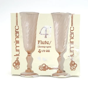 Vtg Luminarc Flute Champagne Glass Pink Rosaline Swirl Cottage Shabby 60s 4pc - Bild 1 von 5