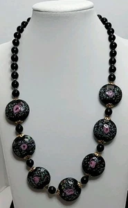 Italian Murano Glass Beaded Necklace With Locking Hook Closer 18" Long - Picture 1 of 4