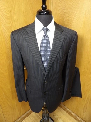 Oxxford Clothes Mens Suit 42r 34 X 32 Black Blue  P.S. Super 120's Radcliff T#41 - Image 1 of 4