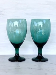 Vintage Libbey Träne Wacholder grün Wasser Wein Kelche 7" 16oz 1970er, 2er Set - Bild 1 von 3