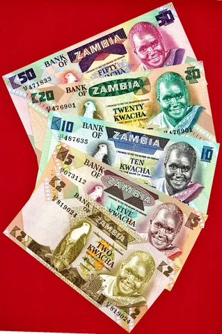 5 ZAMBIA UNC NOTES 2, 5, 10, 20 & 50 KWACHA 1980-1988 Various Prefixes & Serials Cover