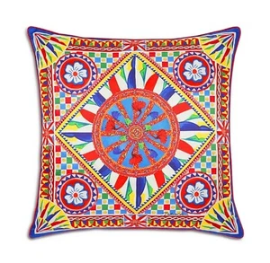 Dolce & Gabbana Carretto Siciliano Silk Twill Cushion Pillow 18"X 18" Multi $625 - Picture 1 of 9
