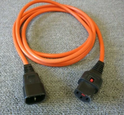 Orange Locking IEC C14 To IEC C13 Male To Female Power Extension Cable 2.1M 7FT - Image 1 of 3