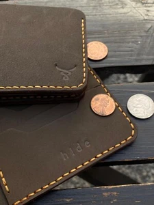 Real Genuine Leather Bifold Wallet Hand Stitched Textured Full Coffee Brown - Picture 1 of 6