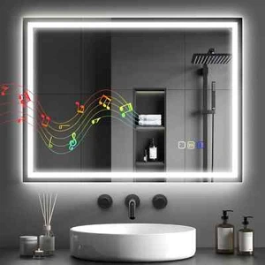 HOMCOM 600 x 800 mm Bathroom Mirror with Bluetooth Lights Demister Pad - Picture 1 of 11
