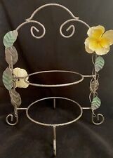 Wrought Iron 2 Tier Dessert or Pie Plate Stand With Yellow Flowers, Vine Leaves