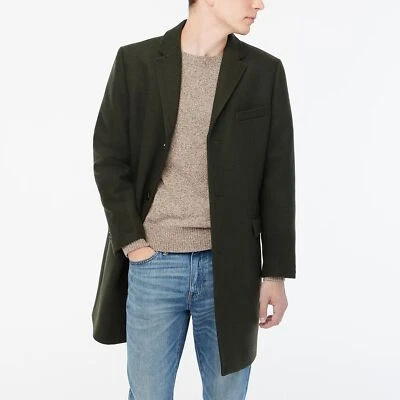 J. Abrigo Top Crew Thompson Para Hombre Talla 38 Nuevo con Etiquetas Verde Oliva Oscuro Mezcla de Lana CA452 Foto 1 de 4