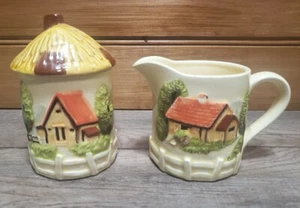 Marks & Rosenfeld China Farmhouse Thatched Roof 4" Cream & Sugar Made In Japan  - Picture 1 of 16