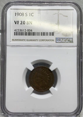 1908-S Indian Head Penny - VF20 BN - Image 1 of 3