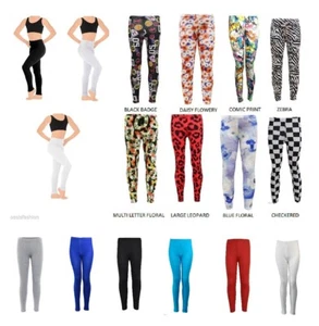 Girls Plain Leggings UK Made Patterned and Plain Children Kids Dance Ages 1-13 - Picture 1 of 23