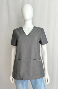 FIGS Casma Three Pocket Scrub Top Womens S Heather Gray Short Sleeve V Neck Logo - Picture 1 of 14