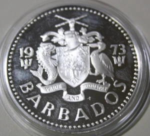 Caribe-Barbados 5 Dólares 1973 Plata KM#16.a #F6395 "Fuente de mejillones" PP-Proof - Imagen 1 de 5