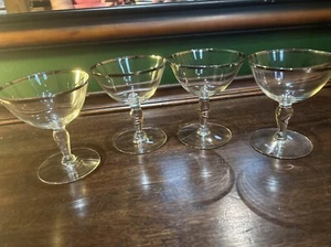 4 SILVER PLATINUM RIM CHAMPAGNE COUPES GLASSES STEMWARE - Picture 1 of 7