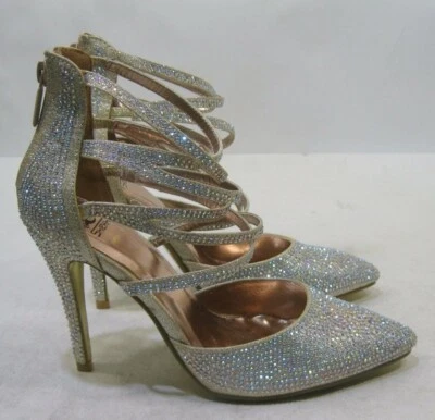 new Gold 4.5"Stiletto Stiletto Heel Pointy Toe Ankle Strap Shoes WOMEN Size 6.5 - Image 1 of 4