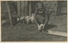 Young Woman Posing With Piglet Pigs Antique Arm Photo
