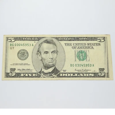 1999 GUTTER FOLD ERROR - UNITED STATES $5 Five Dollar Note #44236F - Image 1 of 2