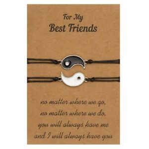 Fashion 2 Pcs Yin Yang Bracelet Adjustable Bangle Friendship Card Jewellery Gift