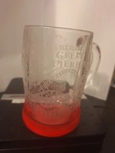 Vintage Six Flags Great America Red Bottom Mug / Stein - Etched Park Scene - Picture 1 of 5