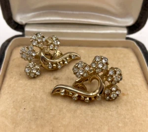 CORO FABULOUS OLD VINTAGE ART DECO EARRINGS FLOWERS RHINESTONES GOLD-PLATE RARE! - Picture 1 of 10