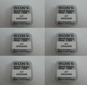 6x Sony Murata 377 V377 Knopfzelle Uhren-Batterie SR66 SR626 AG4 SR626SW