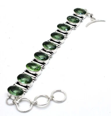 Brazalete de plata de ley 925 con piedras preciosas de amatista verde hecho a mano S-7-8" Foto 1 de 4