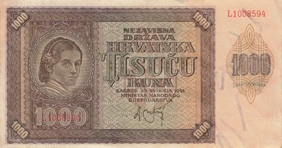 Croatia 1000 Kuna 1941 XF - Image 1 of 2