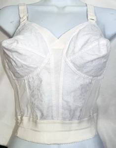 Vintage anni 60 Sears Corsetto Bustier 36B Beige con Pizzo Bianco Regolabile Perma-Prest NOS - Foto 1 di 17