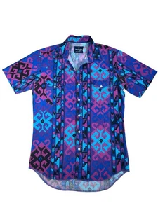 Vintage Wrangler Western Cowboy Aztec Short Sleeve Button Shirt Mens M 15 USA - Picture 1 of 6