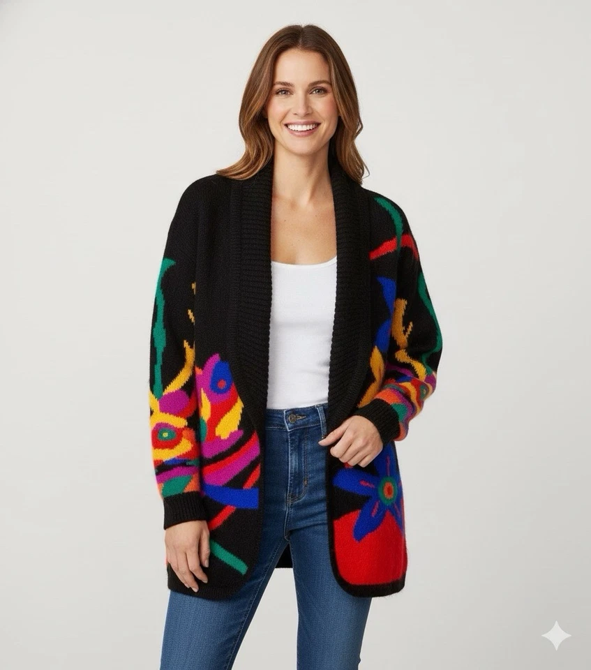 Suéter Cárdigan Vintage Años 90 Rafaella Angora Mezcla Lana Flor Acogedor Talla L Abuela Foto 1 de 4