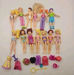 Muñeca Polly Pocket 3 pulgadas cabello moldeado lote 12 muñecas y trajes accesorios vintage - Imagen 1 de 13
