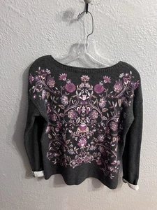 Suéter J Jill Mujer Floral Encantado Gris Púrpura Boho Talla XS - Imagen 1 de 7