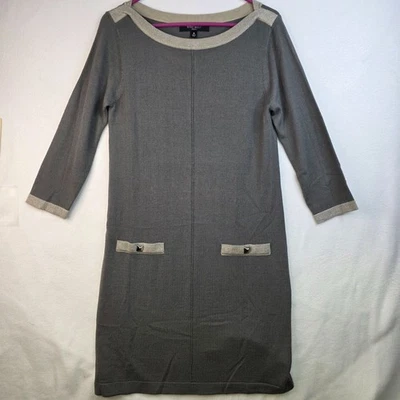 Nine West Knitted Gray Sheath Dress Size M 3/4 Sleeves Metallic Trim NYE Party - image 1 of 4