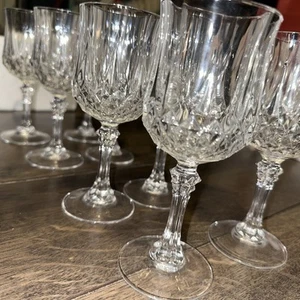 8 Cristal D'Arques Longchamp Water Goblets Set Clear Crystal Etch France Lot - Picture 1 of 7