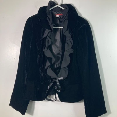 Womens Tapemeasure Velvet Ruffle Jacket Lined whimsy Goth Black 8 NWT - Image 1 of 4