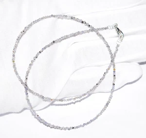 Naturale Blu Iolite Gemma Collane 925 Argento Sterling 2 MM Perline 24 " Stringa - Foto 1 di 18