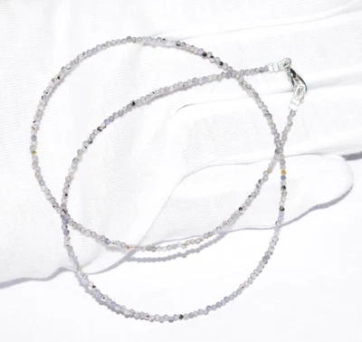 Natural Blue Iolite Gemstone Necklaces 925 Sterling Silver 2 mm Beads 24" String - Image 1 of 4