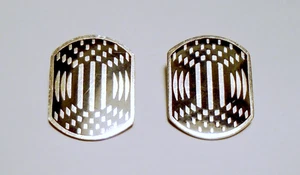 ORECCHINI ARTIST VICTOR VASERELY OP-ART Ltd Ed anni 80 nero/argento 925/14k CLIPS - Foto 1 di 7