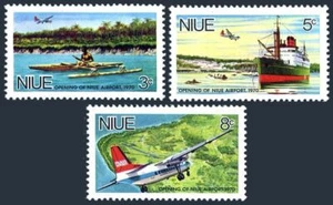 Niue 136-138, MNH. Mi 113-115. Niue Airport, 1970. Outrigger canoe, Ship, Plane - Picture 1 of 1