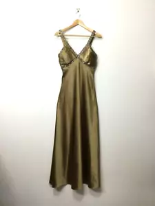 Women's Gold Long Formal Gown Size S 8 Evening Prom Party Rhinestone Dress - Picture 1 of 13