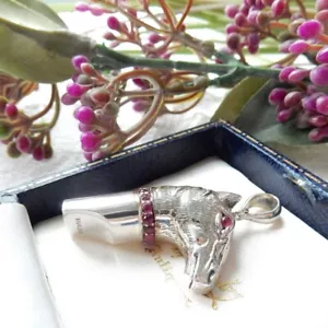 More details for sterling silver ruby horse whistle pendant charm dog training whistle
