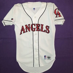 RARE VINTAGE 90S CALIFORNIA ANGELS AUTHENTIC WHITE RUSSELL BASEBALL JERSEY SMALL - Picture 1 of 6